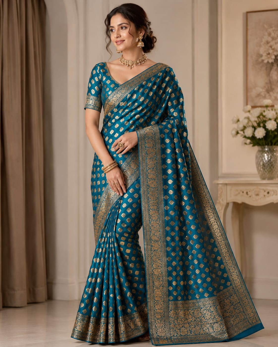 Royal blue zari saree